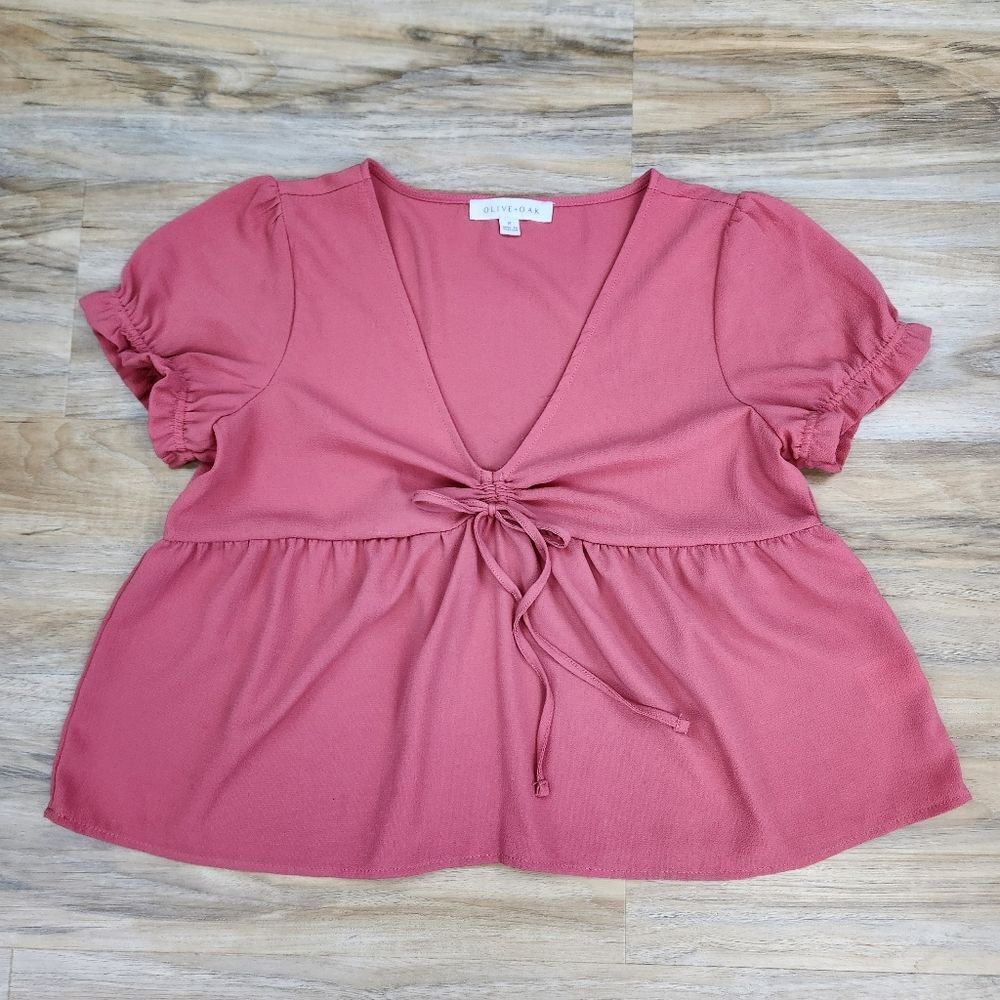 💛Olive & Oak Dusty Pink Peplum Short Sleeve Top Medium